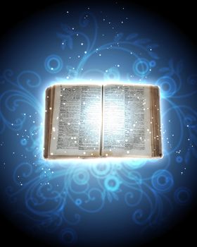 Magic book with light coming from inside it