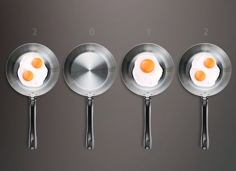 Happy new year 2012, conceptual images Fried eggs in a frying pans creating 2012 year number.