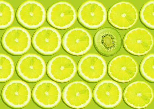 seamless background of fresh lemon slices aaand one kiwi slice.