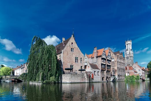 The ancient city of Bruges in Belgium. View of the canal.