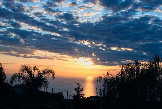 Beautiful sunset on the island of Capri, Italy.