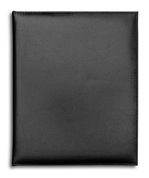 black leather case notebook isolated on white background