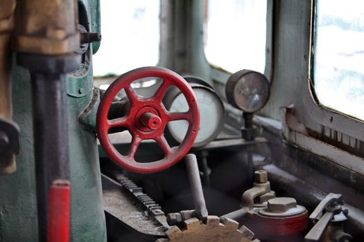 In the cabin of the old steam locomotive