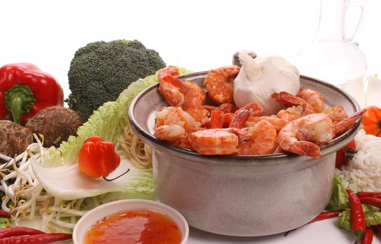 Chinese food with ingredients to make a meal