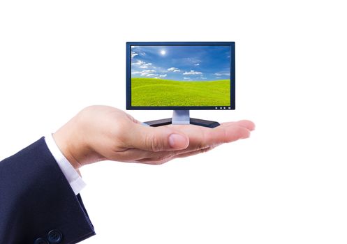 Flat screen Monitor in hand isolated