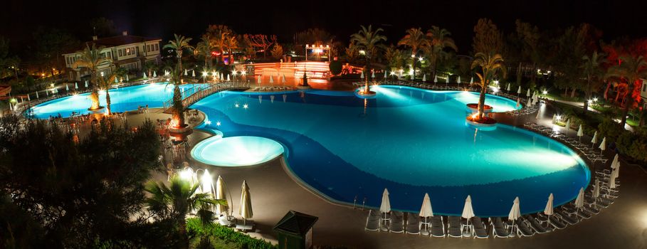 luxury hotels pool at night in turkey