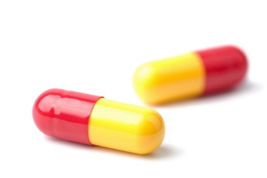 macro of capsule pills isolated