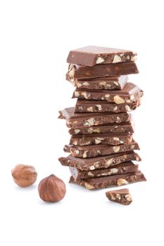 stack of broken chocolate isolated