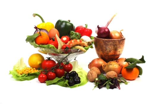 Various fresh products to make a healthy salad