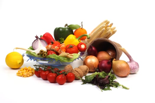 Various fresh products to make a healthy salad