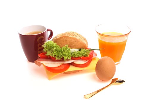 Bread roll for breakfast covered with healthy fresh ingredients