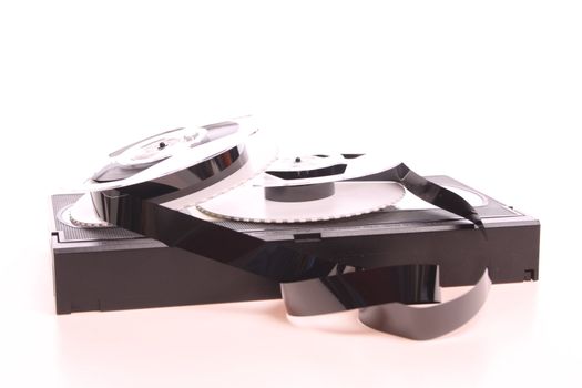 Video tape isolated against a white background with copy space