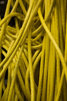 Yellow network cables in a server room