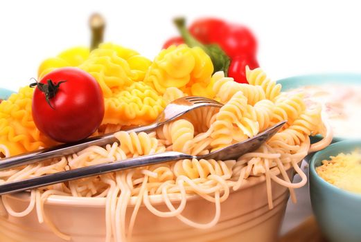 Italian pasta and the ingredients to make a meal