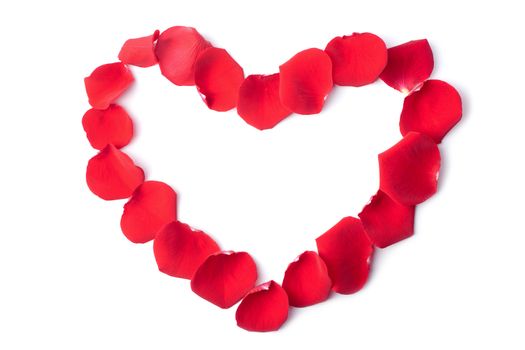 heart of red rose petals isolated