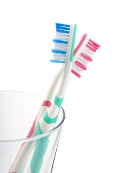 two colorful toothbrushes isolated
