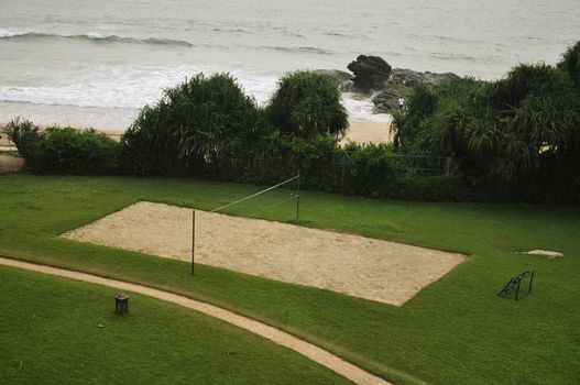 A beach volleyball field by the Indian Ocean in Sri Lanka