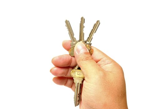 human hand with keys on white