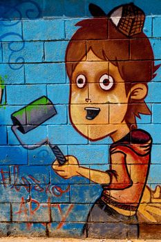 PUERTO REAL, CADIZ, SPAIN-JUL 15: Graffiti of unidentified artist on the first tournament of Graffiti of Puerto Real on Jul 15, 2011, in Puerto Real,  Spain