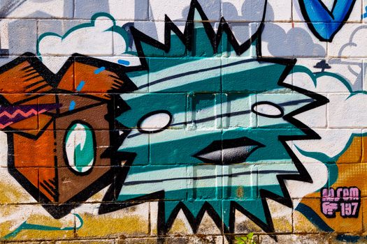 PUERTO REAL, CADIZ, SPAIN-JUL 15: Graffiti of unidentified artist on the first tournament of Graffiti of Puerto Real on Jul 15, 2011, in Puerto Real,  Spain