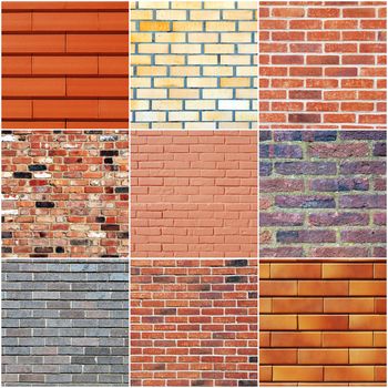 collection of nine brick wall as a background or texture