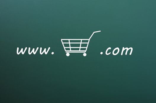 On-line shopping concept drawn with chalk on a blackboard