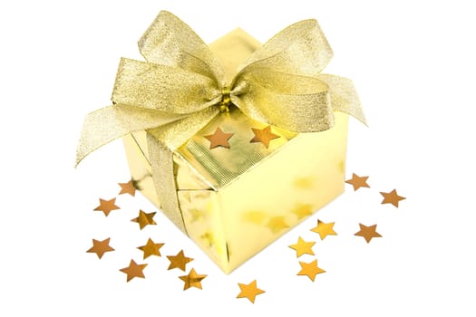 golden gift box with bow isolated