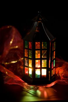 colorful lantern burning in the dark
