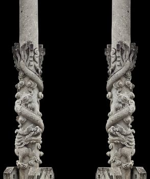 dragon stone pole, Chinese architecture built into the temples in Thailand.