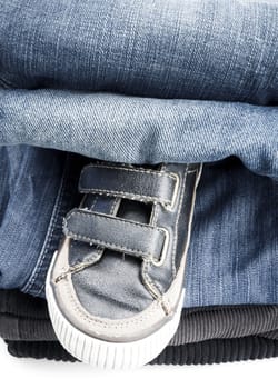 Man's shoes and jeans as a fashionable background