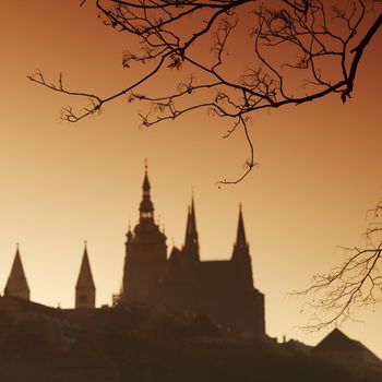 Prague castle in dark