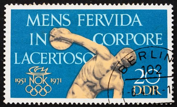 GDR - CIRCA 1971: a stamp printed in GDR shows Discobolus, A Fiery Spirit in a Muscular Body, circa 1971