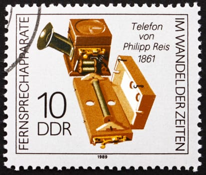 GDR - CIRCA 1989: a stamp printed in GDR shows Telephone of Philipp Reis, 1861, circa 1989