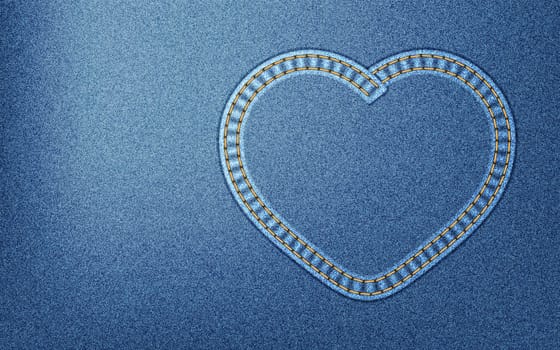 Realistic denim background with heart-shaped seam