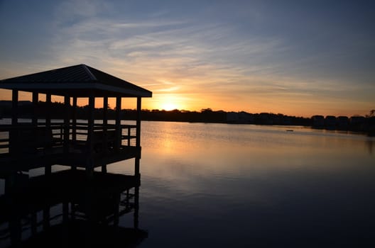 Sunset over the lake in Carolina Beach, North Carolina.