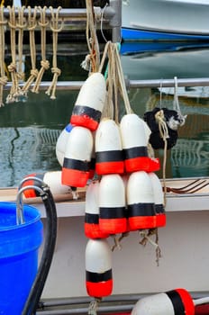 Bouys for marking traps on a lobster boat