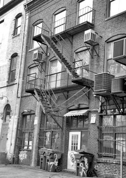 An alleyway shown in black and white