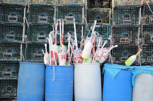 Bouys and traps for use on a lobster boat