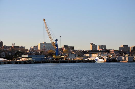 A vew of portland maine from across the water.