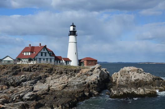 Famous portland head light off the coast of maine