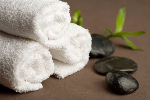 spa stones and towels