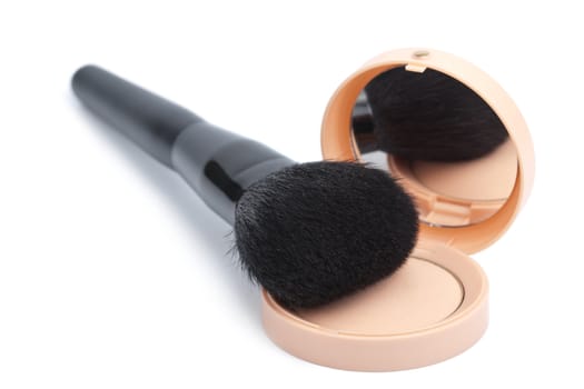 compact powder and black brush isolated