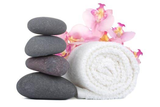 spa stones and towel isolated