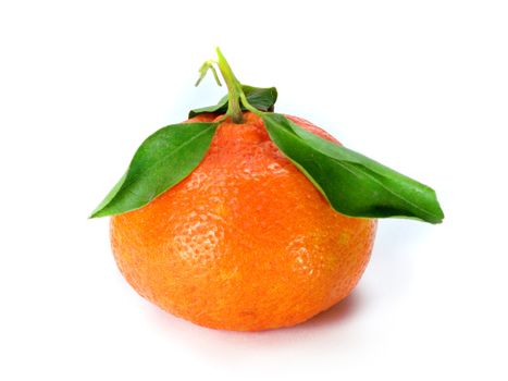 Fresh tangerine with leaves isolated on a white background