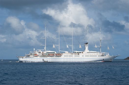 Cruise ship at anchor in the Caribbean