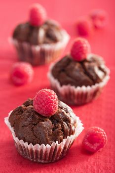 chocolate muffins with raspberry

