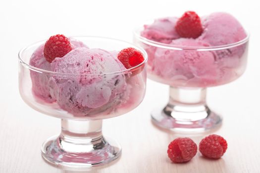 ice cream with fresh raspberries