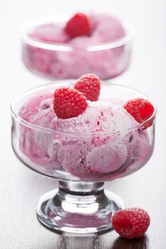 ice cream with fresh raspberries