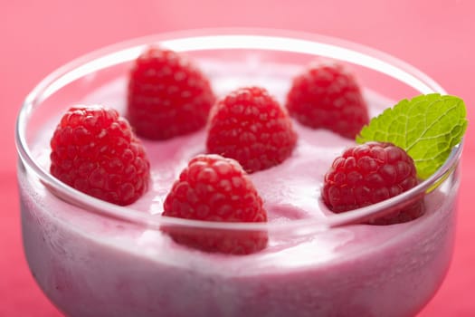 dessert with fresh raspberries