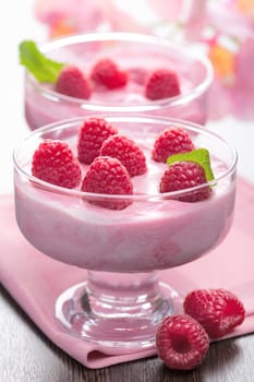 dessert with fresh raspberries 